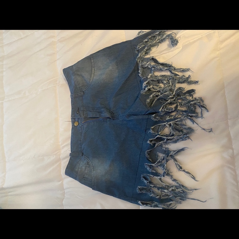 Denim Fringe Shorts